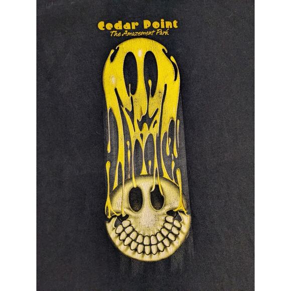 Vtg Cedar Point 90s Y2k Roller Coaster Smiley Face Skull Melt Graphic T Shirt - Picture 3 of 6